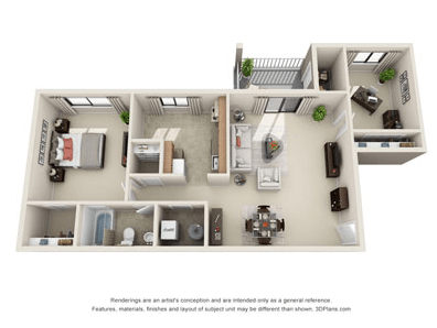Floor plan for 1 bed, 1 bath, 900 sqft
